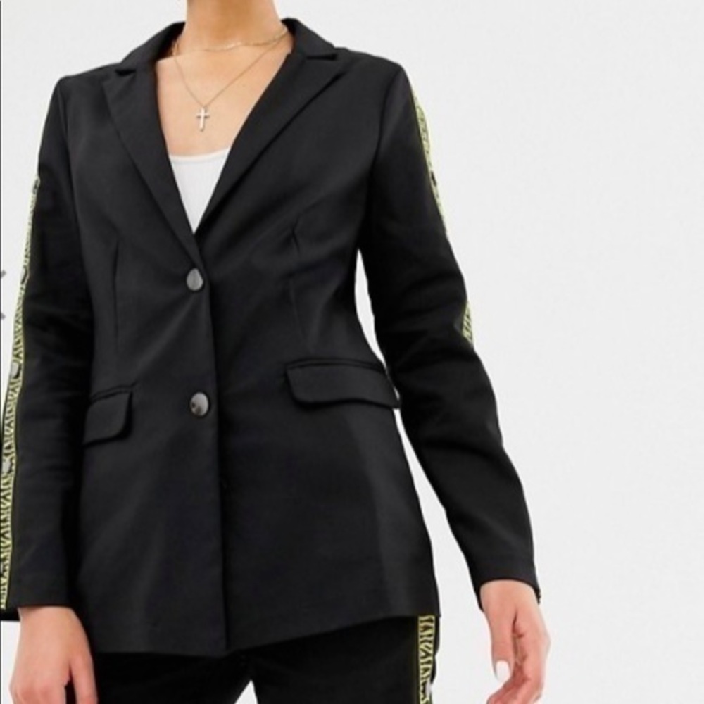 Na-kd popper detail blazer black with tiger stripe